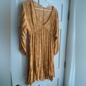 Ces Femme Tangerine Floral Printed Long Sleeve V-neck Dress Small